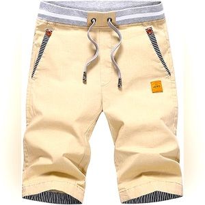Mens small cargo shorts with gray waistband and drawstring for comfort